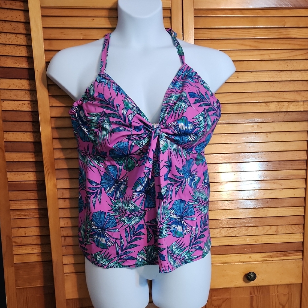 Swimsuits For All Pink and Light Blue Patterned Tankini